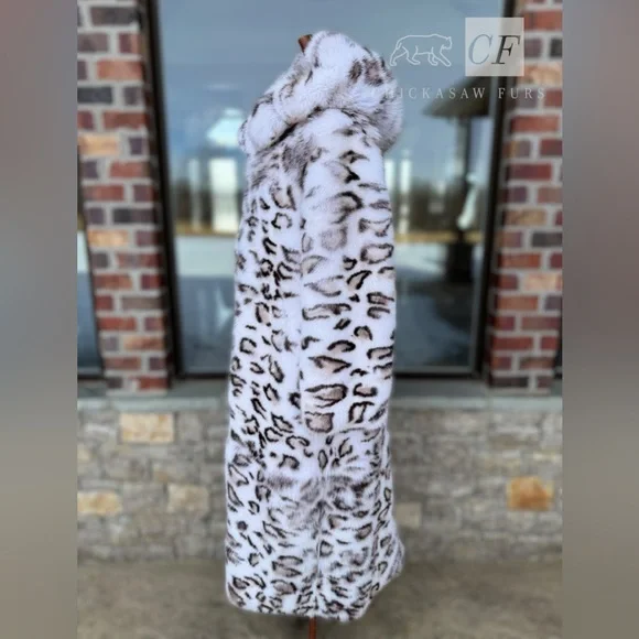 48 Unisex Floor Length Snow Leopard Dyed Fox Fur Coat Real FOX Fur - Picture 8 of 14